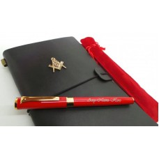 Freemason Leather Notebook and Personalised Rollerball Pen